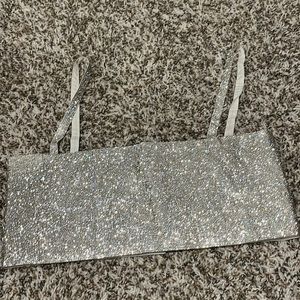 Shira Silver Rhinestone Crop Top